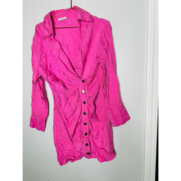 SANDRO Pink Collar Front Button Closure Asymmetrical Elvira Dress Size 36 - Picture 5 of 16